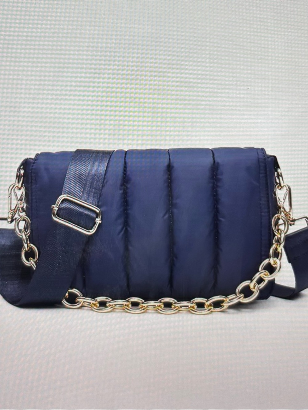 Navy Quilted Crossbody Bag with Gold Chain Accent